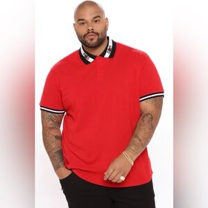 Fashion Nova Red Polo with Floral Collar